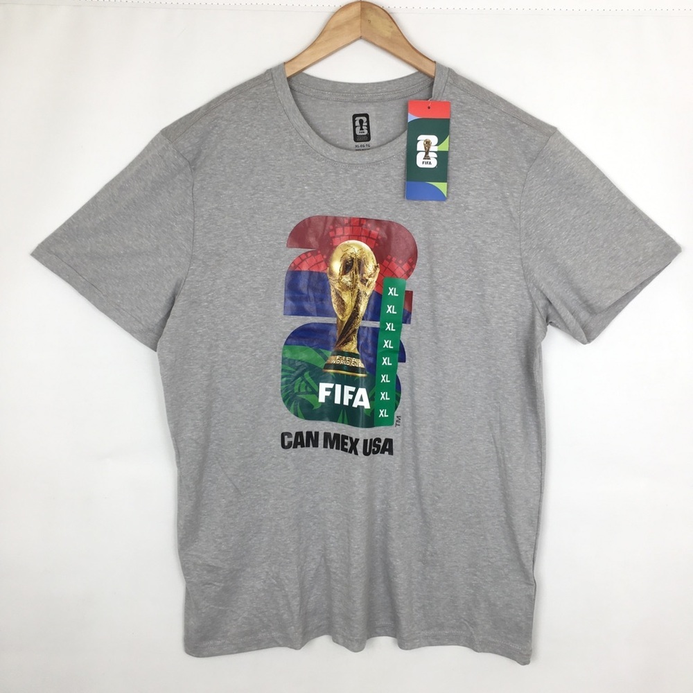 FIFA World Cup 2026 CAN MEX USA T-Shirt Mens Lt Gray Soccer Graphic Tee Size XL